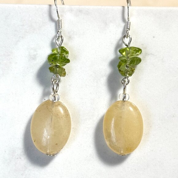 2/$20, Genuine Golden Healer Quartz & Green Peridot Gemstone Silver Earrings - Picture 1 of 11